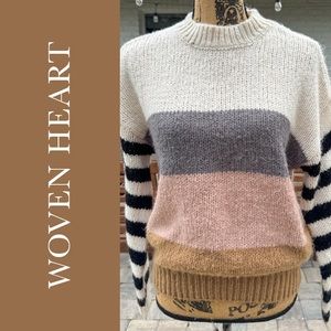 Woven Heart Colorblock Striped Sweater Mohair Size Large